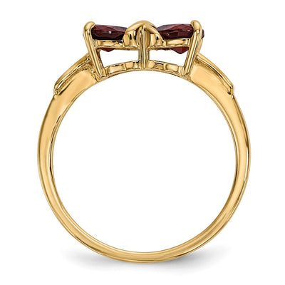 14K Gold Polished Garnet Bow Ring