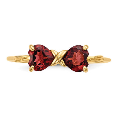 14K Gold Polished Garnet Bow Ring