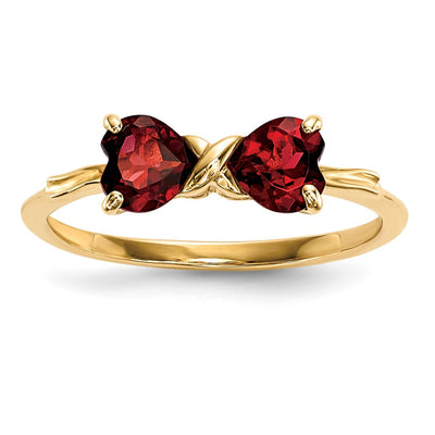 14K Gold Polished Garnet Bow Ring