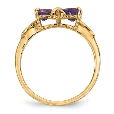 14K Gold Polished Amethyst Bow Ring