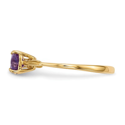 14K Gold Polished Amethyst Bow Ring