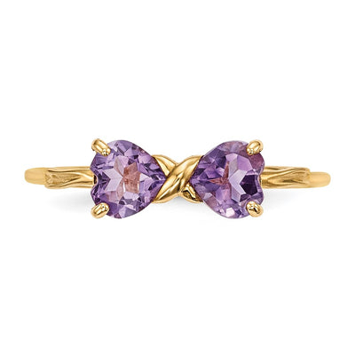 14K Gold Polished Amethyst Bow Ring
