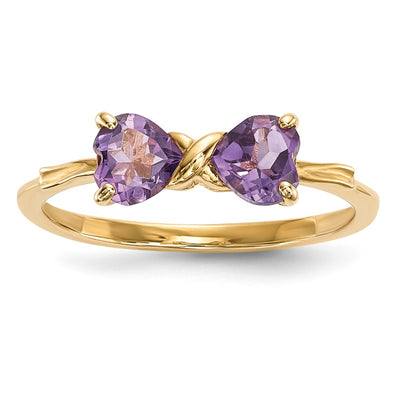 14K Gold Polished Amethyst Bow Ring