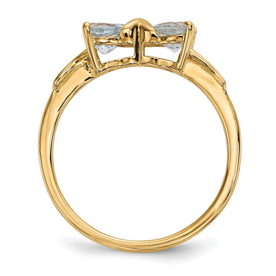 14K Gold Polished Aquamarine Bow Ring