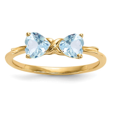 14K Gold Polished Aquamarine Bow Ring