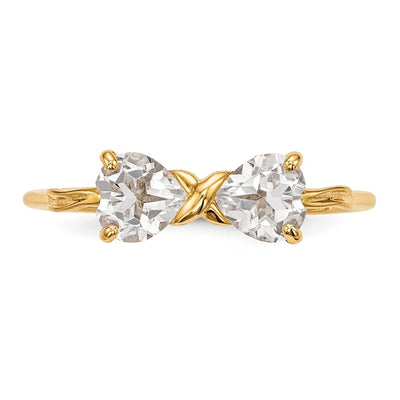 14K Gold Polished White Topaz Bow Ring