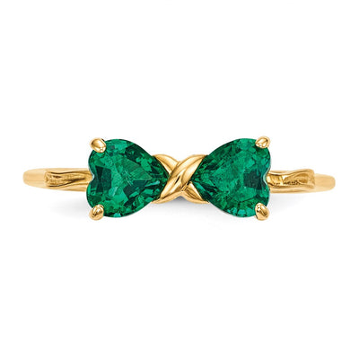 14K Gold Polished Created Emerald Bow Ring