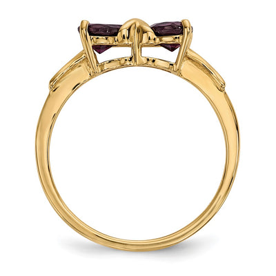 14K Gold Polished Rhodolite Bow Ring