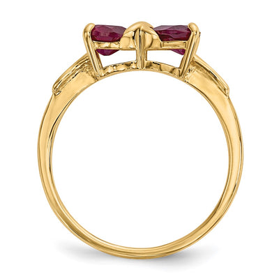 14K Gold Polished Created Ruby Bow Ring