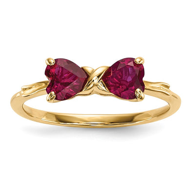 14K Gold Polished Created Ruby Bow Ring