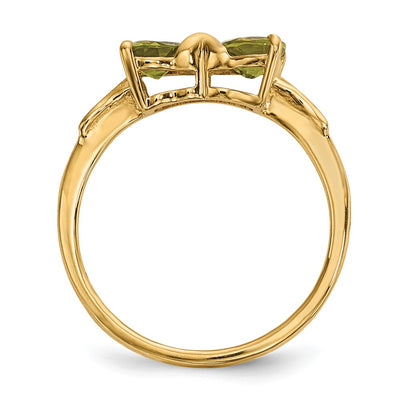 14K Gold Polished Peridot Bow Ring