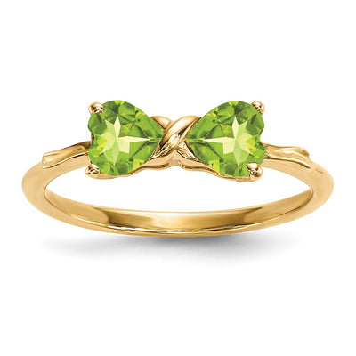 14K Gold Polished Peridot Bow Ring