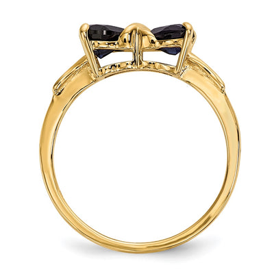 14K Gold Polished Created Sapphire Bow Ring