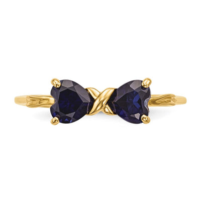 14K Gold Polished Created Sapphire Bow Ring