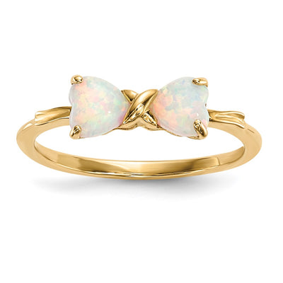 14K Gold Polished Created Opal Bow Ring