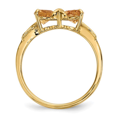 14K Gold Polished Citrine Bow Ring