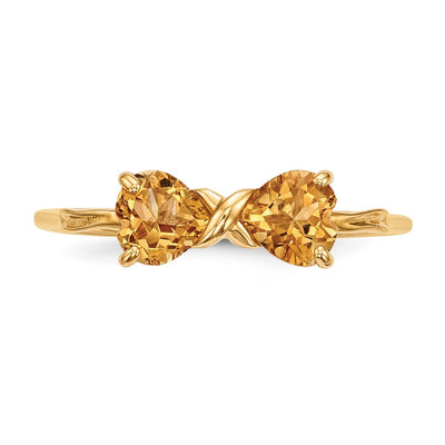 14K Gold Polished Citrine Bow Ring