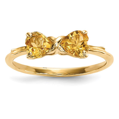 14K Gold Polished Citrine Bow Ring