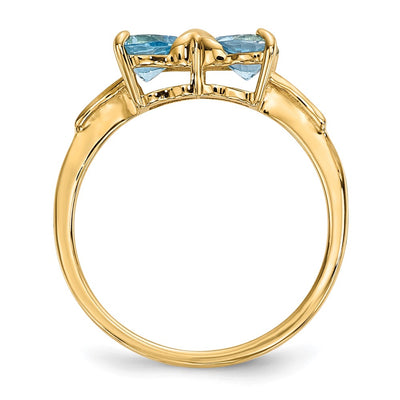 14K Gold Polished Light Swiss Blue Topaz Bow Ring