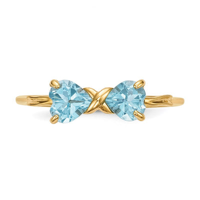 14K Gold Polished Light Swiss Blue Topaz Bow Ring