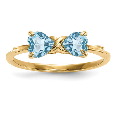 14K Gold Polished Light Swiss Blue Topaz Bow Ring