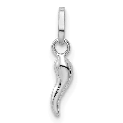 14K White Gold 3D Italian Horn Charm, 12 x 3mm