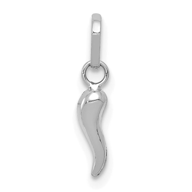 14k White Gold 3D Italian Horn Charm, 12 x 3mm