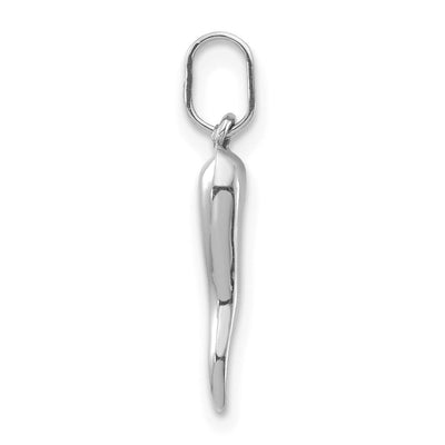 14K White Gold 3D Italian Horn Charm, 20 x 3mm