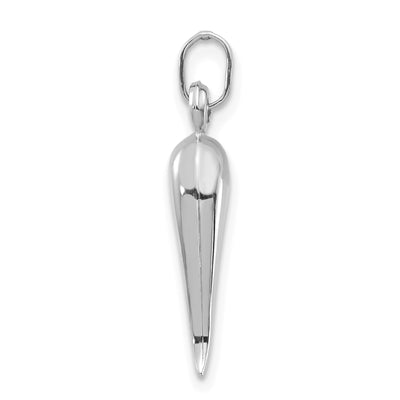 14K White Gold 3D Italian Horn Charm, 25 x 4.6mm