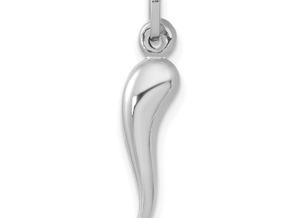 14k White Gold 3D Italian Horn Charm, 25 x 4.6mm