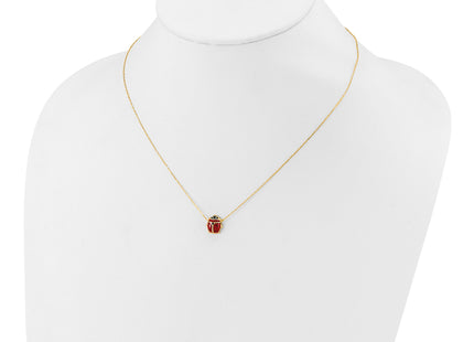 14k Polished Red and Black Enameled Ladybug Necklace Plus Extender
