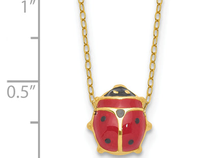 14k Polished Red and Black Enameled Ladybug Necklace Plus Extender