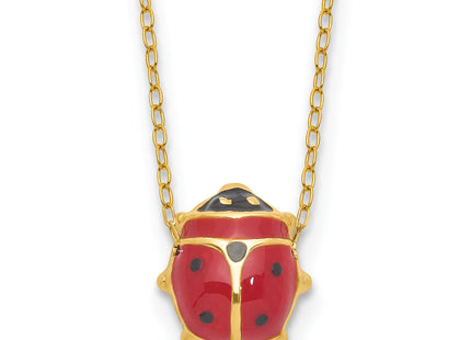 14k Polished Red and Black Enameled Ladybug Necklace Plus Extender