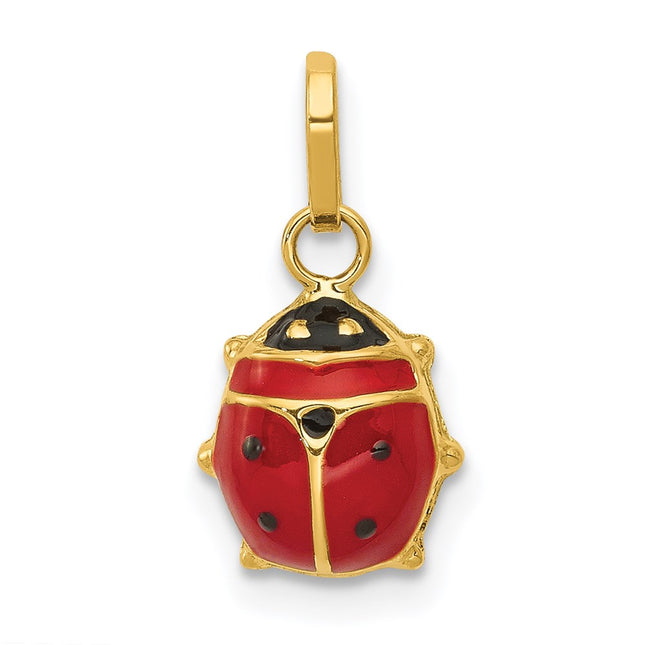 14K Enameled Ladybug Charm, 14 x 7.5mm