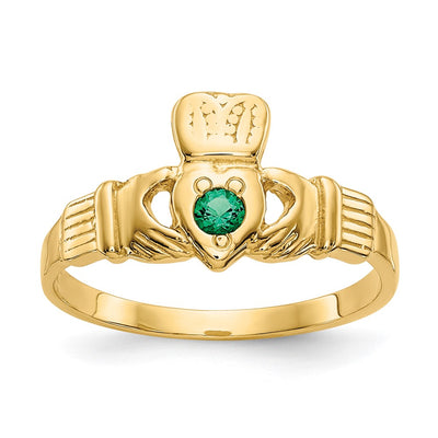 14K gold cubic zirconia claddagh ring