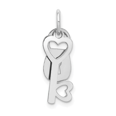 14K White Gold Polished Moveable Lock and Heart Key Charm