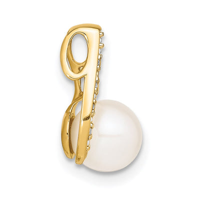 14K Button White FWC Pearl and Rhodium Diamond Pendant