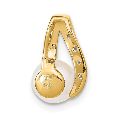 14K Button White FWC Pearl and Rhodium Diamond Pendant