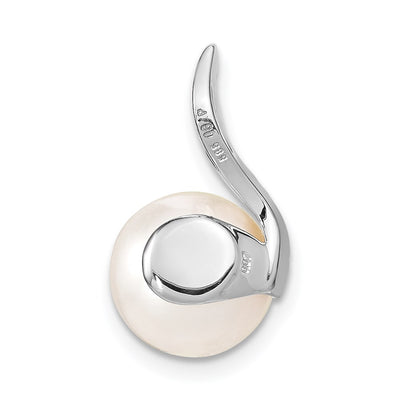 14K White Gold White Button FWC Pearl and Diamond Pendant