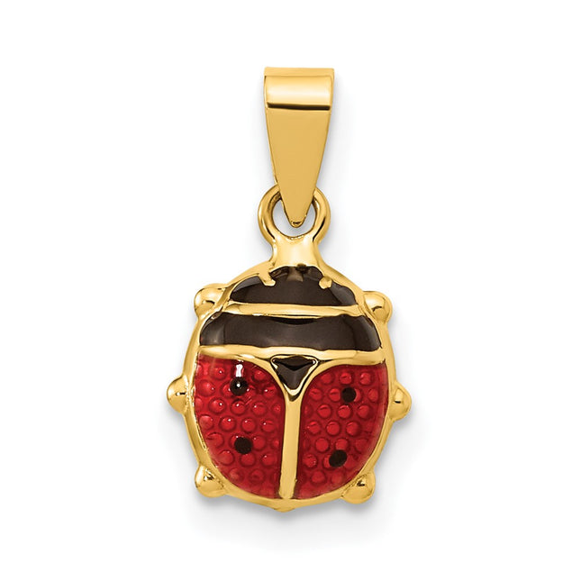 14K Polished Red/Black Enamel Ladybug Pendant, 10 x 8mm