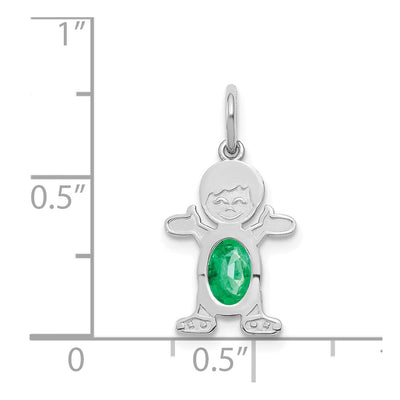 14K White Gold Boy 6x4 Oval Genuine Emerald-May