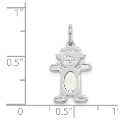 14K White Gold Girl 6x4 Oval Genuine Opal-October