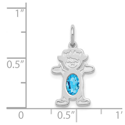 14K White Gold Girl 6x4 Oval Genuine Blue Topaz-December