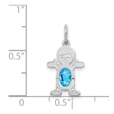 14K White Gold Boy 6x4 Oval Genuine Blue Topaz-December