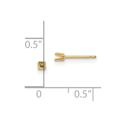 14K Round Stud Earring Mounting w/backs, 2.25 x 2.25mm
