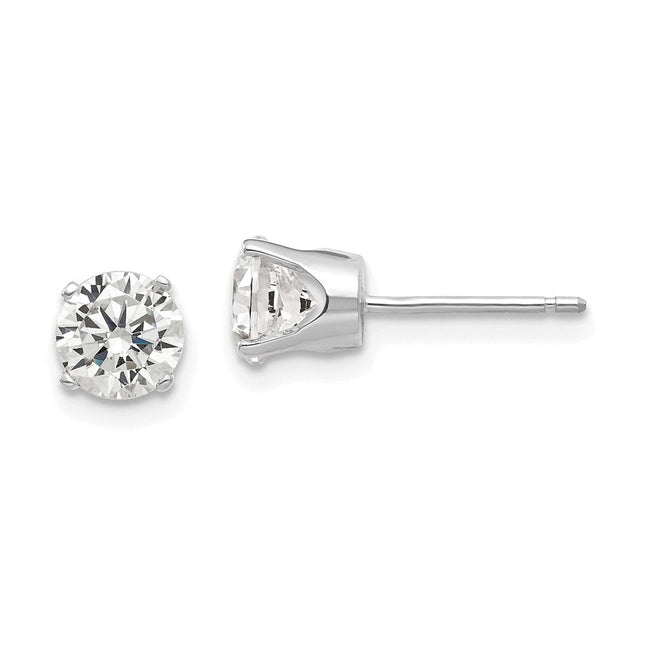 14k White Gold CZ stud earrings, 6 x 6mm