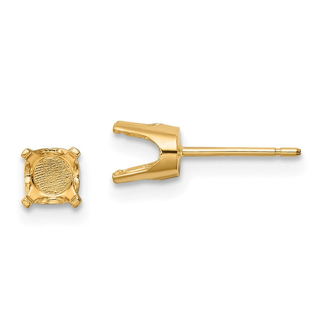 14k Round Stud Earring Mounting w/backs, 5.5 x 5.5mm