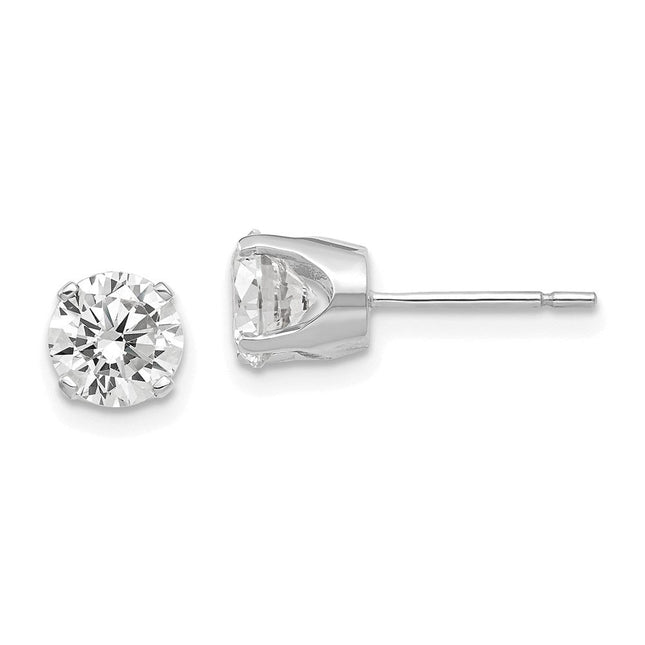 14k White Gold CZ stud earrings, 7 x 7mm (2WCZ)