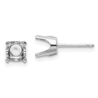 14K White Gold Round Stud Earring Mounting w/backs, 5.75 x 5.75mm