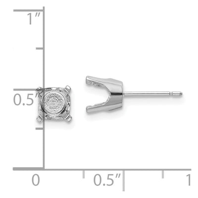 14K White Gold Round Stud Earring Mounting w/backs, 6.5 x 6.5mm